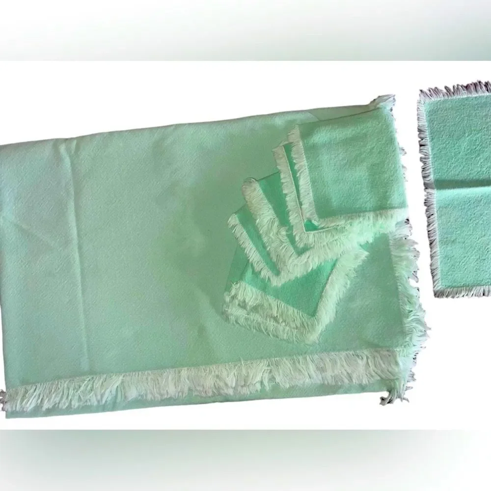 Pastel Green Cotton Rectangle Table cloth And Set Of 8 Napkins NWOT vintage‎